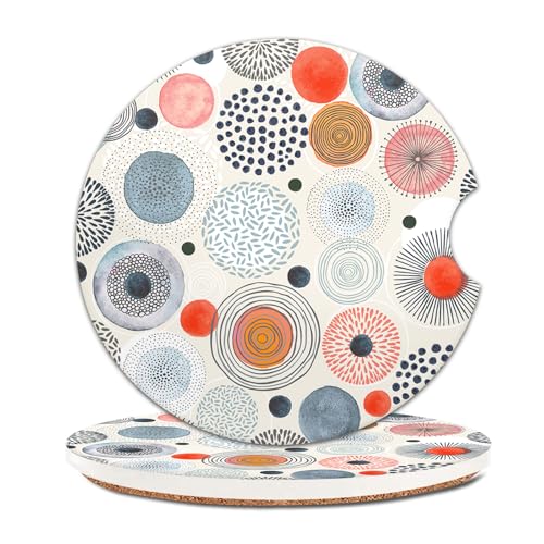 COYEUX Absorbent Car Cup Holder Coaster 2 Pack, Funny Car Accessories Interior, 2.56" Cute Car Coasters with a Finger Notch for Women & Men Cute Polka Dots - color: Cute Polka Dots