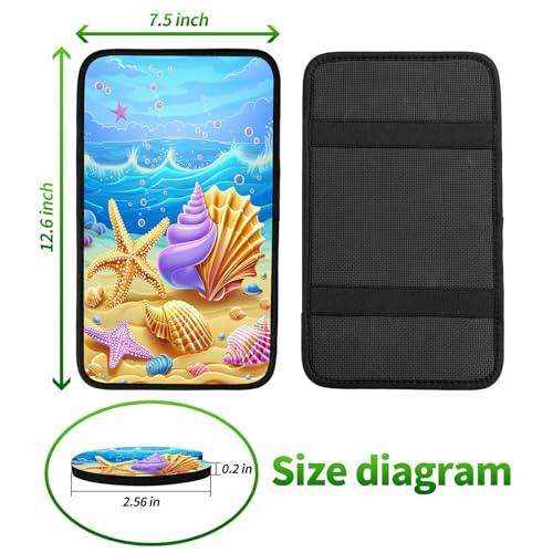 Universal Auto Center Console Pad and 2Pcs Car Coasters Set, Anti Slip Soft Neoprene Car Armrest Seat Box Cover Protector Universal Fit - Car Interior Accessories, Beach - color: 513