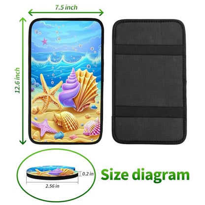 Universal Auto Center Console Pad and 2Pcs Car Coasters Set, Anti Slip Soft Neoprene Car Armrest Seat Box Cover Protector Universal Fit - Car Interior Accessories, Beach - color: 513