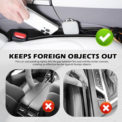 2PCS Car Seat Gap Filler Organizer,3 in 1 Car Seat Side Gap Filler with Hook for Avoiding Dropped Items,Universal No Drop Seats Guard for Filling Gaps 1.37-1.49 Inch Wide (Black) - color: Permium Black
