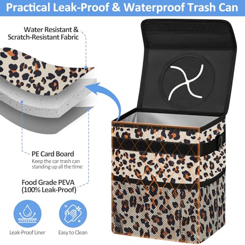 ELONGRIVER Car Trash Can Bin for Back Seat Leak Proof, Cute Car Trash Bag Hanging, Vehicle Trash Can for SUV Truck Van, Automotive Garbage Cans Front Seat Leopard Print - color: Leopard Print, size: 3 Gallons