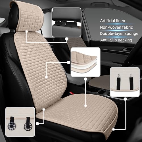 Linen Car Seat Covers Front Seat Covers - 2 PCS Durable & Non-Slip Breathable Cloth Fabric Car Seat Protector, Universal Fit for Most Automotive, Vans, SUVs, Trucks - Gray - color: Beige with Backrests 2 Pcs