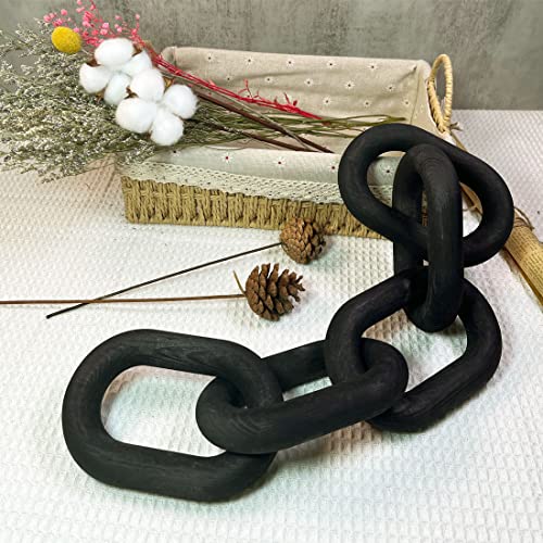 Hanlin Wood Chain Link Decor - Hand Carved Boho Decorative Wood Chain, Farmhouse Decor, Sustainable Pine, Coffee Table Decor, Shelf Decor, for Home Living Room (Black) - color: Black