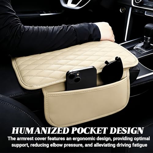 Car Center Console Cover, Upgraded Microfiber Car Armrest Cover Cushion, with 2 Storage Bags Scratch, Resistant Leather Cars Armrest Storage Box Universal Vehicles Accessories (Beige) - color: Beige