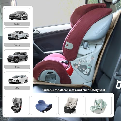 Viaviat Car Seat Protector Leather Waterproof Child Safety Seat Protector Cover with Thick Pad and 2 Large Pockets Durable Kick Mat for All Auto Seat (Beige) - color: Beige
