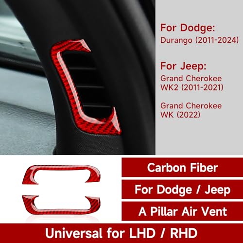 A Pillar Air Vent Decals for 2011-2020 Dodge Durango / 2011-2021 Jeep Grand Cherokee WK2 Accessories Carbon Fiber Interior Stickers, Red - color: A Pillar Air Vent