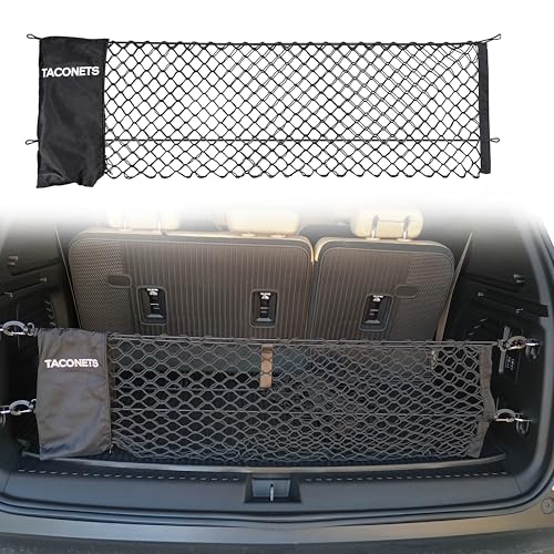 TacoNets Envelope Cargo Net for Acadia/Traverse/Enclave - Fits 2024-Current - Upgraded 5mm Bungee - Integrated Storage Bag - Heavy Duty Hooks - Designed in USA - style: Chevy Traverse / GMC Acadia / Buick Enclave 2024+