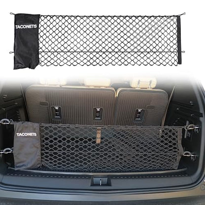 TacoNets Envelope Cargo Net for Acadia/Traverse/Enclave - Fits 2024-Current - Upgraded 5mm Bungee - Integrated Storage Bag - Heavy Duty Hooks - Designed in USA - style: Chevy Traverse / GMC Acadia / Buick Enclave 2024+