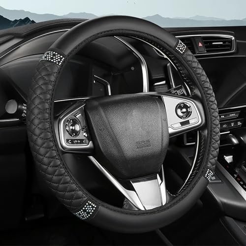Bling Car Steering Wheel Cover, 15 Inch Rhinestones Soft Leather Elastic Steering Wheel Protector, Sparkly Crystal Diamond for Women Girls, Car Interior Accessories for Most Cars (Black) - color: Black