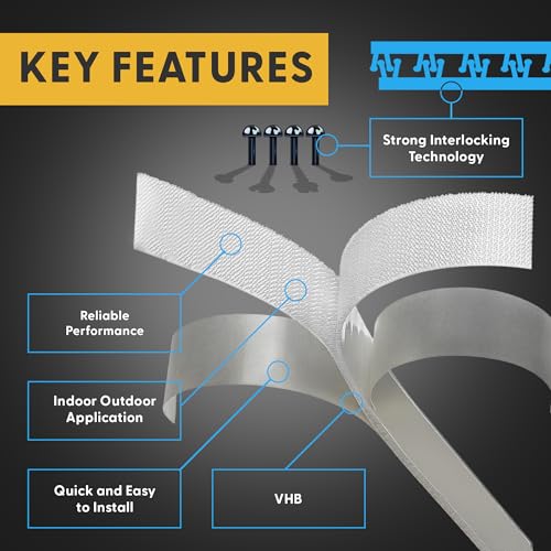 Industrial Strength - 10FT Clear Indoor/Outdoor Adhesive Mounting Tape - Self Mating Reclosable Fastener Compatible with 3M SJ3550 / SJ3560 Dual Lock - size: 10 FT, style: Clear