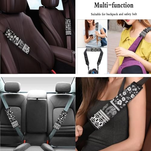 Elephant Floral Aztec White Black 15 Pcs Car Seat Cover Full Set, Protective Car Accessory Set Front Rear Seat Covers Steering Wheel Cover Seat Belt Covers Car Headrest Cover Car Coaster - color: Elephant Floral Aztec Print White Black