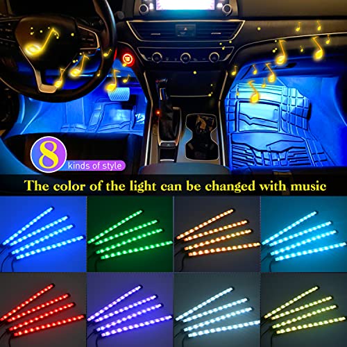 Nilight 48 LEDs DC 5V Multicolor Music Car Strip Light Under Dash Lighting Kit with Sound Active Function and Wireless Remote Control, 2 Years Warranty, 4PCS USB Interior Lights - color: 4PCS USB Interior Lights