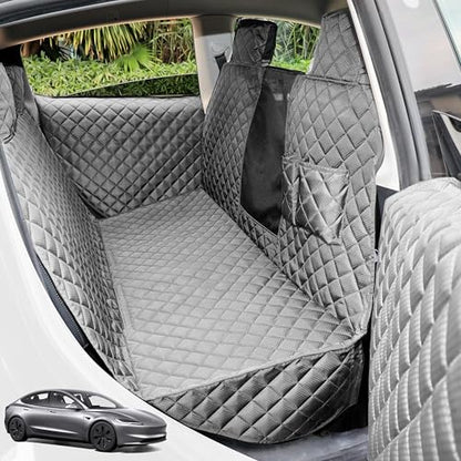 Dog Seat Covers for Tesla Model 3 & Y Back Seat with 2 Pack Door Protectors, 100% Waterproof Dog Hammock for Tesla with Mesh Window & Headrest Protection Prevents Scratches and Scuffs (Gray)