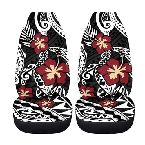 Red Hibiscus Front Car Seat Covers Polynesian Style Decorative Bucket Seat Covers,2 Pack,Comfort Seat Cover for Full Back and Seat for SUV,Vans,Sedans,Trucks - color: Red Hibiscus Polynesian Style