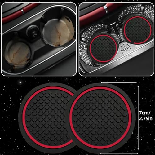 NBTEPEM 6 PCS Car Steering Wheel Cover Set, Microfiber Leather Steering Wheel Covers Universal 14.5-15 inch, Center Console Cover, Seat Belt Cushion, Cup Holder Coaster, Car Accessories Set Red - color: Black with red, size: Steering Wheel Cover Set