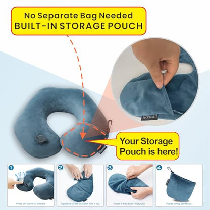 Keemall 2Pack Inflatable Travel Neck Pillow for Airplane Train Car Washable Pillowcase U Shaped Office Napping Pillow - color: Deep Grey-2 Pack, size: Medium