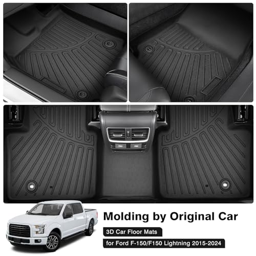 Floor Mats for 2015-2025 Ford F-150 SuperCrew/F150 Lightning Accessories All Weather Floor Liner 3D TPE 1st & 2nd Row Floor Mat Heavy-Duty Floor Liners - size: 3)Ford F-150 SC & Lightning｜15-25｜1st & 2nd Row