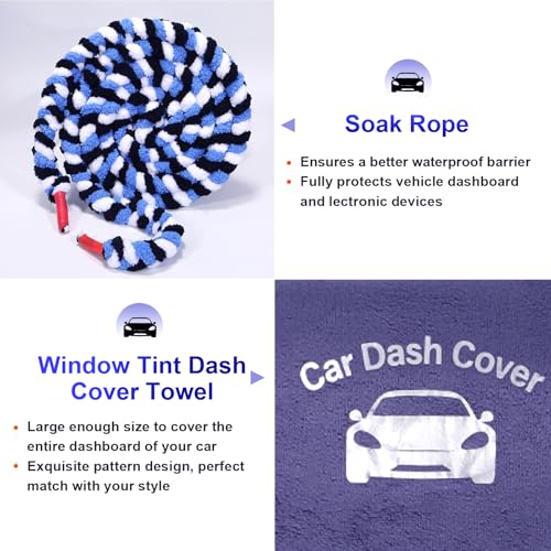 Car Window Tinting Dashboard Protecting Microfiber Towel, 2-in-1 Super Absorbent Fusion Towel Dash Cover and Soak Rope Tool for Vehicle Windshield Scratch-Free Tint Tools