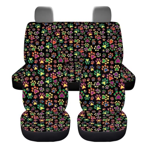 Howilath Hippie Style Dog Paw Print Universal Fit Car Seat Cover Set of 4 Front Back Seat Cushion Protectors Auto Accessories for Men Women - color: Hippie Style Dog Paw Print