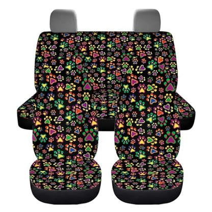 Howilath Hippie Style Dog Paw Print Universal Fit Car Seat Cover Set of 4 Front Back Seat Cushion Protectors Auto Accessories for Men Women - color: Hippie Style Dog Paw Print