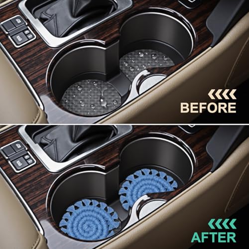 Cotton Car Coasters for Cup Holders, 2 Pack Car Cup Coasters, Drink Coaster Holder Cute Boho Macrame Cupholder Coaster Accessories for Women-3 inch(Blue) - color: Blue