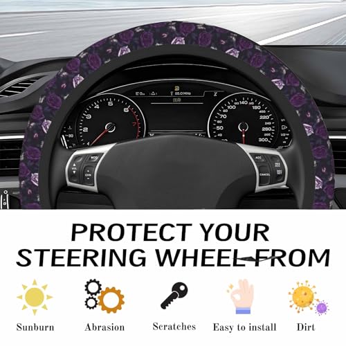 Steering Wheel Cover Accessories Neoprene Cover, Breathable Non-Slip Easy to Install Suitable for Women Men, 14.5-15.5 Inch for Car SUV Van Truck Universal - Purple Rose - color: Purple Rose