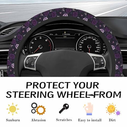 Steering Wheel Cover Accessories Neoprene Cover, Breathable Non-Slip Easy to Install Suitable for Women Men, 14.5-15.5 Inch for Car SUV Van Truck Universal - Purple Rose - color: Purple Rose