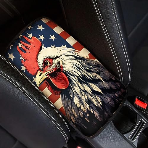 Car Center Console Pad, Universal Waterproof Car Armrest Seat Box Cover, Car Interior Accessories for Most Vehicle SUV Truck Vintage American Flag Cock Car Armrest Pad - color: vintage american flag cock