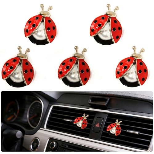 5 PCS Ladybug Car Decor, Bling Lady Bug Air Freshener Vent ClipsCar Accessories Decoration for Refillable Outlet Diffuser, Universal for Most Cars (Ladybug) - color: Ladybug