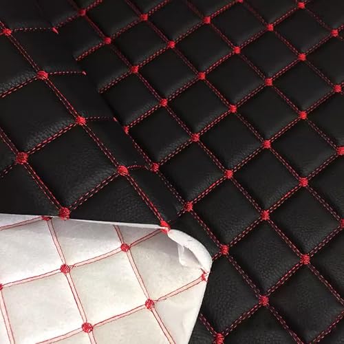 Faux Leather Fabric Quilted Foam Vinyl Fabric Upholstery Thick 6mm Foam Backed for Cars Vehicle Seat Cover Furniture Auto Headliner Repair Headboards DIY Crafts(Size:1.5x2m/59x79in,Color:Red Thread 2) - color: Red Thread 2, size: 1.5x2m/59x79in