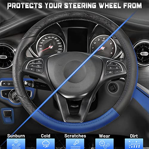 SEG Direct Car Steering Wheel Cover Universal Standard Size 14.5-15 inch, Black and Blue Microfiber Leather - color: Black and Blue, size: Standard size[14 1/2''-15'']