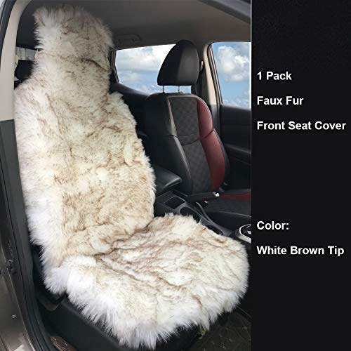 Faux Fox Fur Car Seat Cover for Cars SUV Trucks Universal Fit, Soft Plush Synthetic Fox Buck Fur Car Seat Cushions by FLMaples (White Brown Tip) - color: White Brown Tip