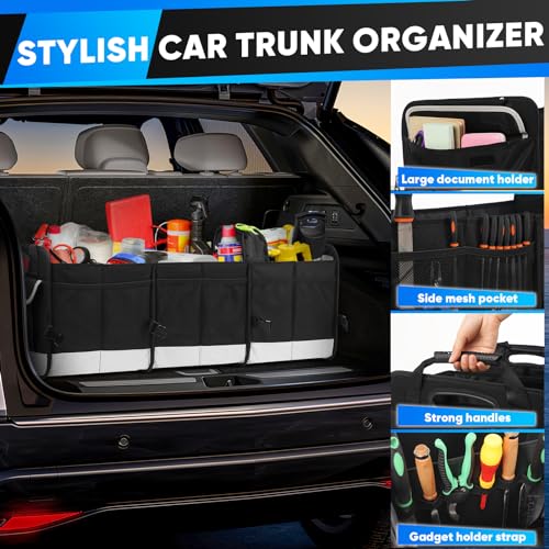 Large Car Trunk Organizer - with 5 Compartments Trunk Organizers and Storage SUV, Reinforced Handle, Securing Straps, Trunk Organizer Available for Car, SUV, Truck, Minivan