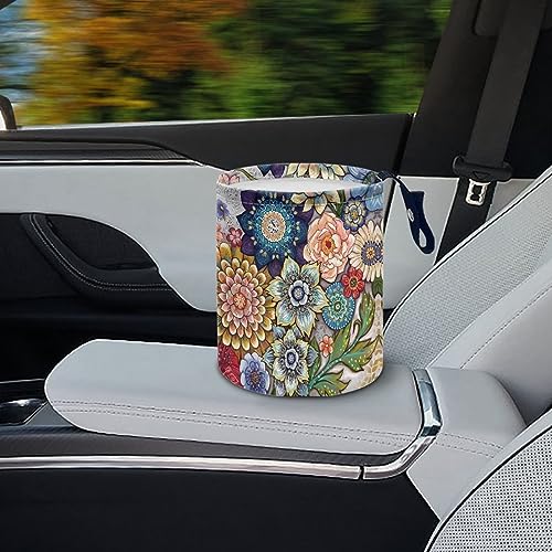 Boho Flowers Car Trash Can Waterproof Auto Vehicle Garbage Organizer Bag Hanging Car Waste Basket Holder for Front Seat Back, Seat, Floor, Headrest - color: Boho Flowers