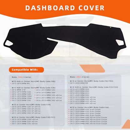 Dashboard Cover Dash Mat Fit for (Body Code:F30 F32 F33) 2018-2014 B-MW 3/4 Series 320i 328i 330e M3 428i 435i 430i (W/o HUD),Car Dash Board Mat Anti-Glare Carpet,Non-Slip Pad (Black) - color: Black, size: Fit 14-18 B-MW 3/4 Series - (Black)