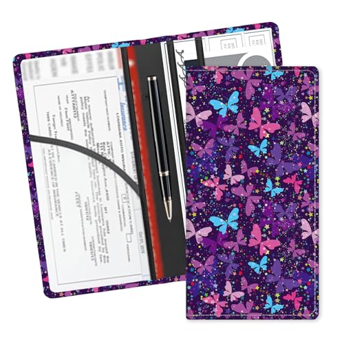 Leather Car Registration and Insurance Card Holder, Cute Car Accessories Vehicle Glove Box Car Organizer for Documents, Cards, License Cute Purple Butterfly - color: Cute Purple Butterfly