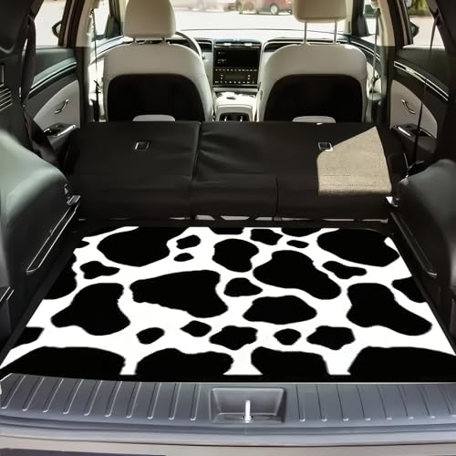 Universal Car Trunk Mat 29" x 39", Black White Cow Print All Weather Trunk Protection Cargo Liner, Durable Cargo Mat Rear Trunk Liner, Stylish Vehicle Interior Accessories Suitable for Most Car Models