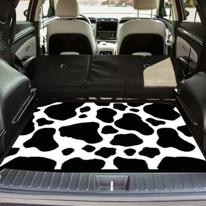 Universal Car Trunk Mat 29" x 39", Black White Cow Print All Weather Trunk Protection Cargo Liner, Durable Cargo Mat Rear Trunk Liner, Stylish Vehicle Interior Accessories Suitable for Most Car Models