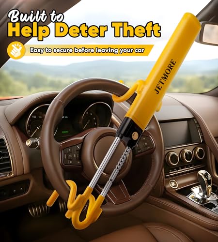 JETMORE Steering Wheel Lock Anti Theft Car Device with Adjustable Design Car Lock in Compatibility Car Wheel Lock with Reinforced Steel Car Anti Theft Device with Tamper-Proof Bolts - color: Yellow
