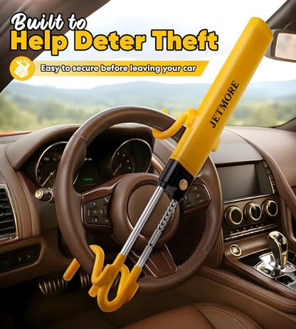 JETMORE Steering Wheel Lock Anti Theft Car Device with Adjustable Design Car Lock in Compatibility Car Wheel Lock with Reinforced Steel Car Anti Theft Device with Tamper-Proof Bolts - color: Yellow