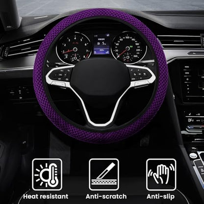 Elastic Stretch Car Steering Wheel Cover, Comfortable Steering Wheel Cover Universal for 14.5-15 Inch, Warm in Winter & Cool in Summer, Anti-Slip Breathable Ice Silk (Purple) - color: Purple