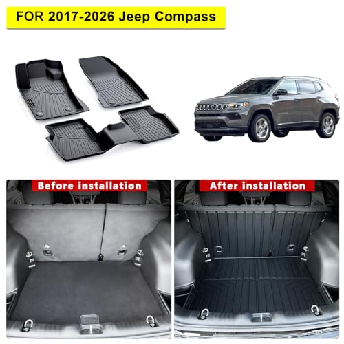 TPE Floor Mats & Cargo Liner for Jeep Compass 2017-2026 All Weather Car Floor Liners Fit Jeep Compass 2017-2026 Accessories Black - size: 2017-25|For Jeep Compass|full set