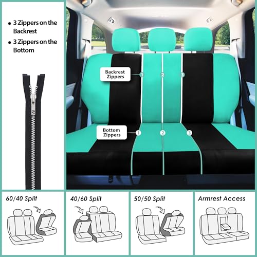 FH Group Full Set Cloth Car Seat Covers , Universal Fit combo, Low Back Front Seat Covers, Airbag Compatible, Split Bench Rear Seat, Washable Seat Cover for SUV,Sedan,Van, Mint - color: Mint