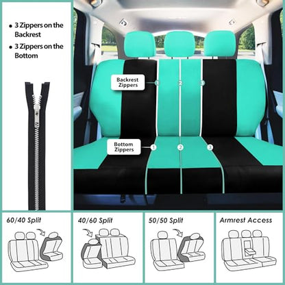 FH Group Full Set Cloth Car Seat Covers , Universal Fit combo, Low Back Front Seat Covers, Airbag Compatible, Split Bench Rear Seat, Washable Seat Cover for SUV,Sedan,Van, Mint - color: Mint