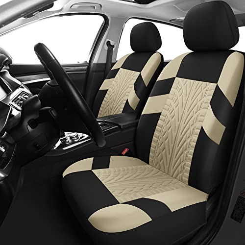 VarCozy Car Seat Covers Front Pair,Universal Cloth for Car,Breathable & Washable SUV, Sedan, Van, Automotive Interior Covers, Airbag Compatible - color: Black&Beige, size: Front Pair