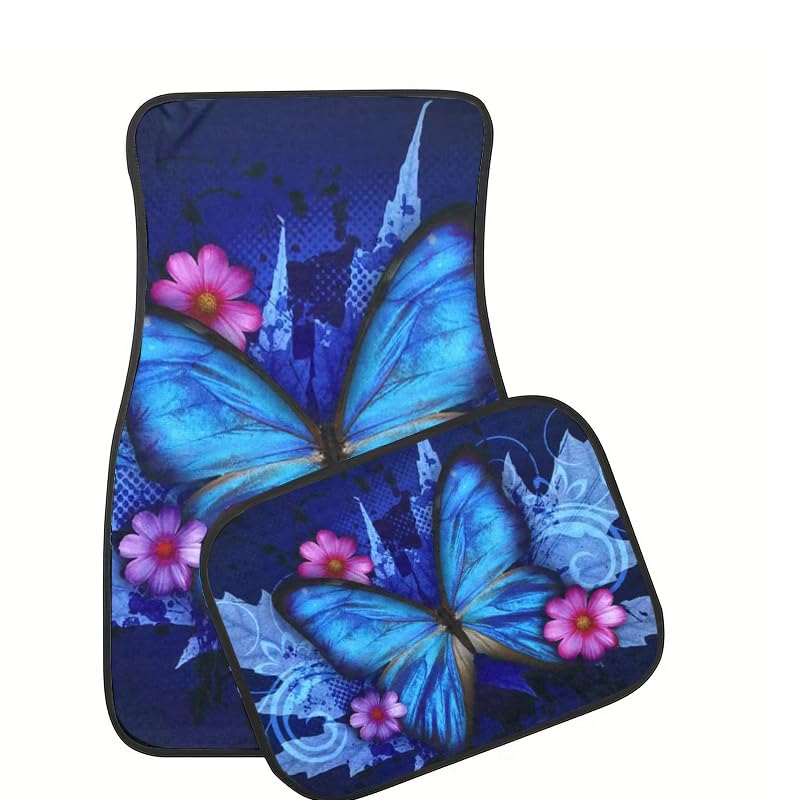 Premium 4-Piece Car Floor Mats,Black Carpet with Big Butterfly Print & Vinyl Heel Pad – Universal Fit for Sedan, SUV & Van, Truck,Heavy Duty Auto Accessories Interior - style: Butterfly style 3