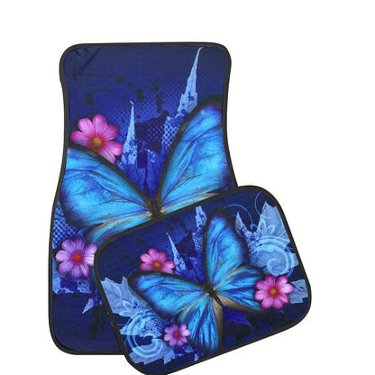 Premium 4-Piece Car Floor Mats,Black Carpet with Big Butterfly Print & Vinyl Heel Pad – Universal Fit for Sedan, SUV & Van, Truck,Heavy Duty Auto Accessories Interior - style: Butterfly style 3