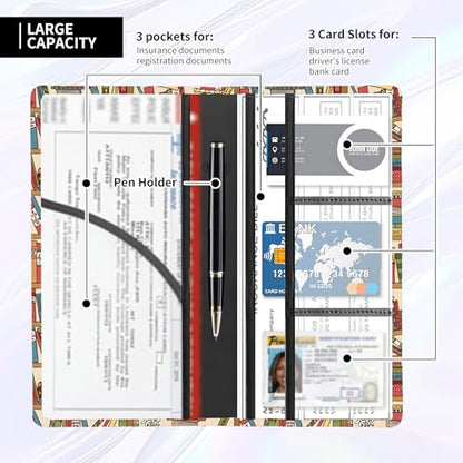 Leather Car Registration and Insurance Card Holder, Cute Car Accessories Vehicle Glove Box Car Organizer for Documents, Cards, License Cute BookShelf Cat - color: Cute BookShelf Cat