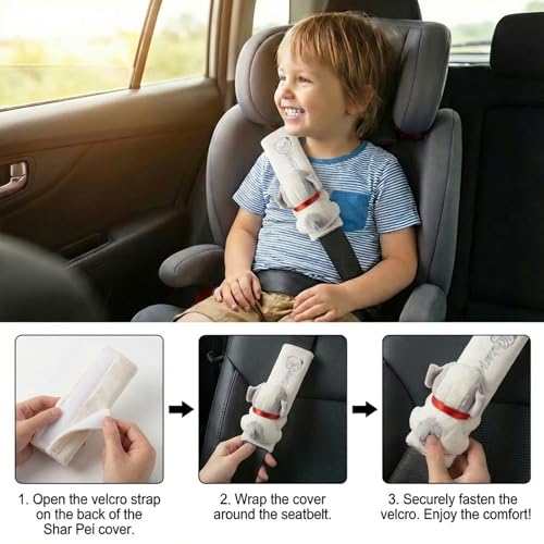 UNICOLD 2-Pack Ultra-Soft Short Plush Seatbelt Cover, Cute Animal Edition – Cloud-Like Shoulder Pad for a Comfy Ride for Adults & Kids (BW-Dog) - style: BW-Dog