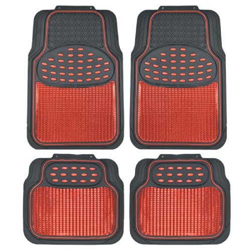 BDK 2 Tone Black & Red Floor Mats for Cars - Metallic Top Finish Car Mats for Women & Men - Heavy Duty Red Car Accessories for SUV - Anit Slip All Weather Cute Mats for Cars, SUV, & Van - color: Red/Black